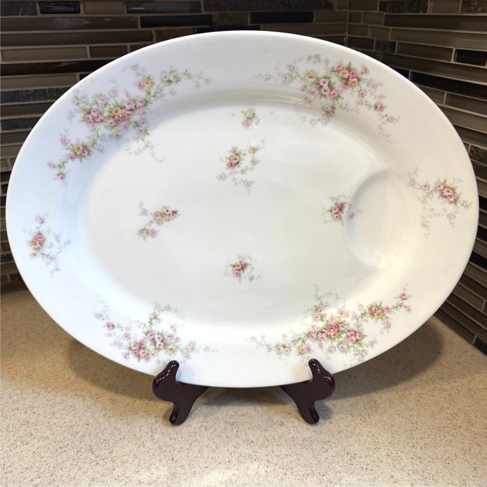 VTG Theodore Haviland Limoges France Oval Serving Platter Pink Floral Roses